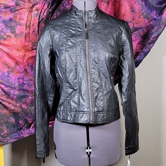 Jou Jou Juniors' Vegan Leather Jacket Sz S - Picture 3 of 13
